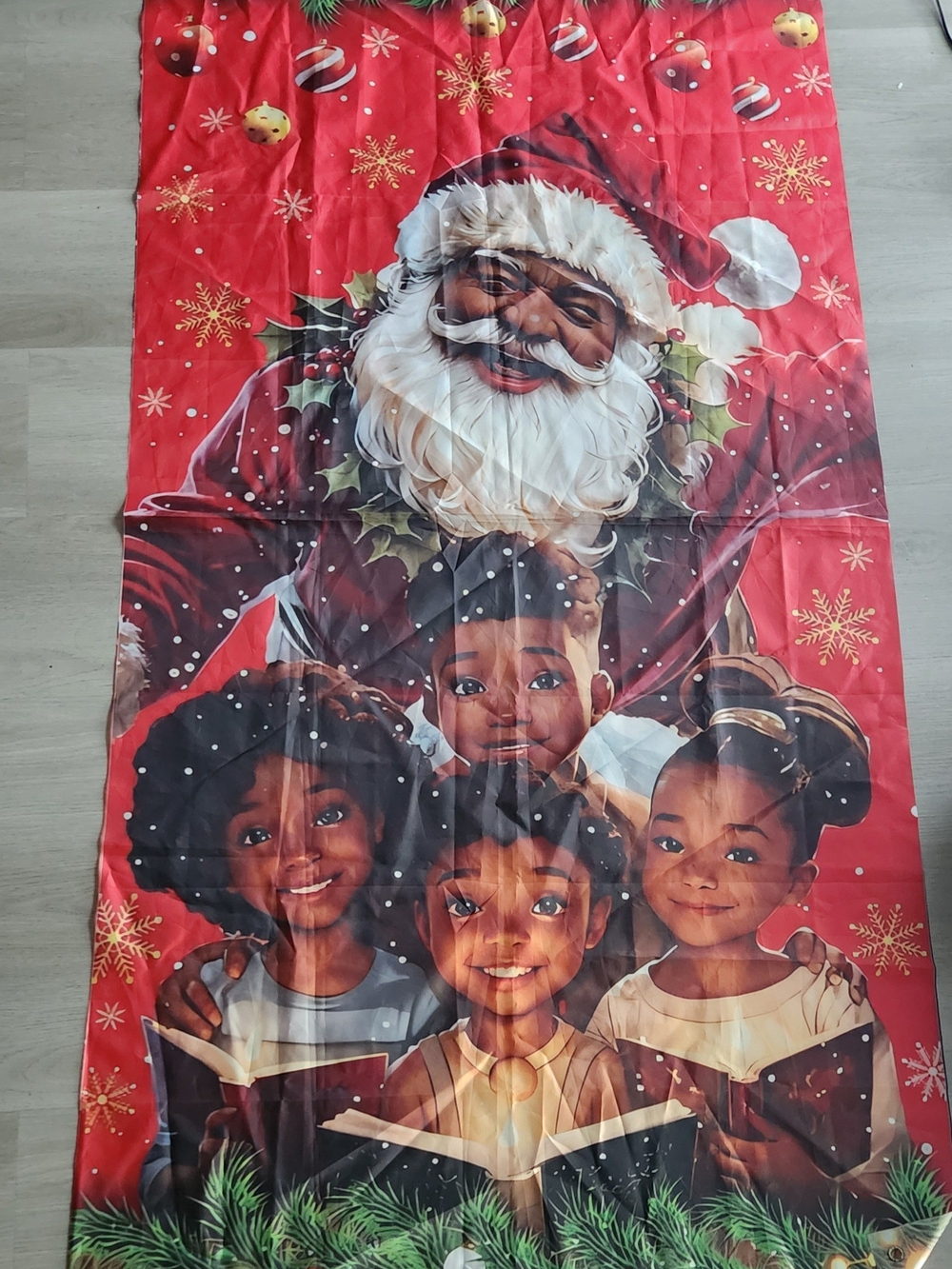 Christmas Santa Door Banner Black Santa Holiday Porch Sign 70.8x35.4in Decor